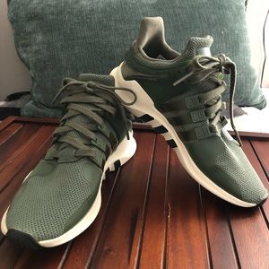 Army Green Adidas EQT athletic shoes